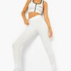 Ecru White Contrast Stitch Women Leggings