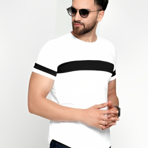 Men T-Shirt White Colour & Black Striped