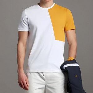 White and Yellow Colour Blocking Men T-shirt