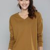 Women Brown V-Neck Pure Cotton T-Shirt Price in Bangladesh
