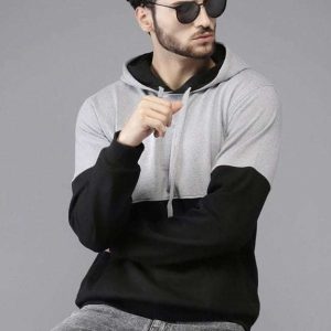 Grey and Black Colour Hoodie For Men
