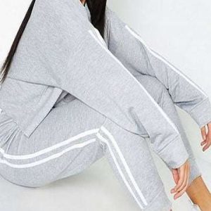 Best Quality Grey color Tracksuits with Double Thin White stripe for Woman