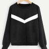 Black Color Women Sweatshirt With White Color Stripe