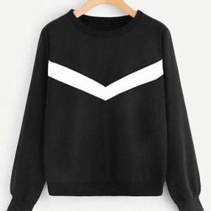 Black Color Women Sweatshirt With White Color Stripe