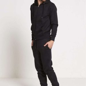 Black Colour Fleece Jogging Pockets Bottom Plain Tracksuits For Men’s