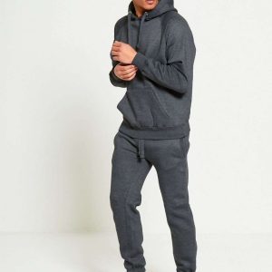 Charcoal Basic Pullover Hood Tracksuits For Mens