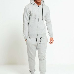 Grey Colour Block Hooded Tracksuits For Men