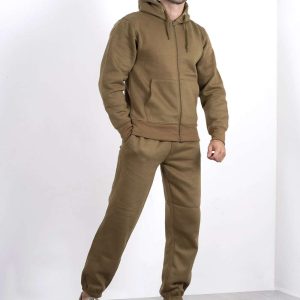 Khaki Fleece Joggings Pockets Bottoms Plain Tracksuits For Men’s
