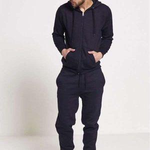 Navy Blue Fleece Jogging Pocket Bottom Basic Tracksuits For Men’s