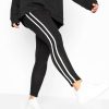 Side Striped Casual Black Leggings for Women
