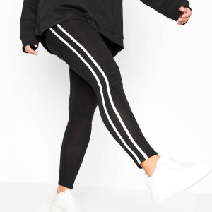 Side Striped Casual Black Leggings for Women