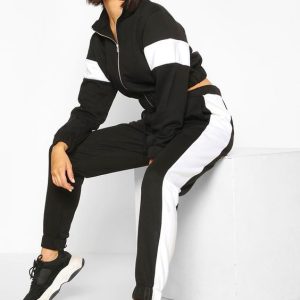 Zip Through Cropped Color Block Tracksuit